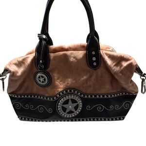 Blazin Roxx Western Star Rhinestone‎ Studded Brown Faux Fur Handbag Purse